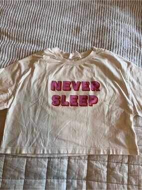 ba&sh Never Sleep Cotton Cropped Beige and Pink T-Shirt Size Small